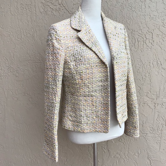 Ellen Tracy Open Front Multicolor Woven Blazer Jacket Size 6 - Picture 1 of 13